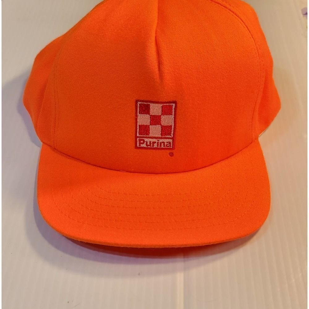 Neon 90s Purina Dog Chow Safety Orange Embroidered Logo Promo Snapback Hat USA